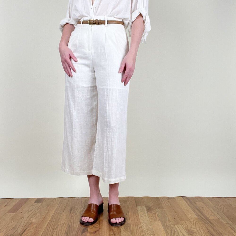 Linen Wide Leg Cropped Trouser Pants High Waisted Old Money Quiet Luxury Coastal